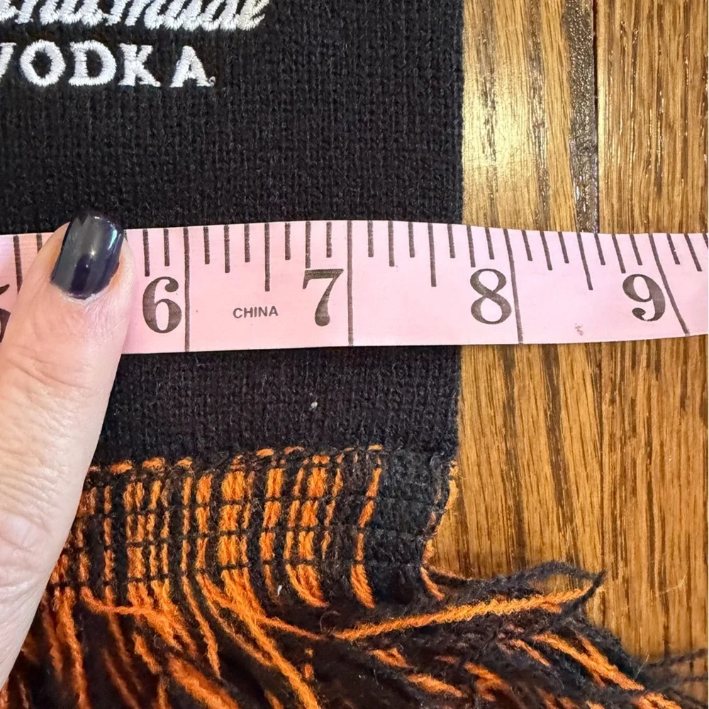 Tito's Handmade Vodka Black Orange Fringe Embroidered Scarf OS
